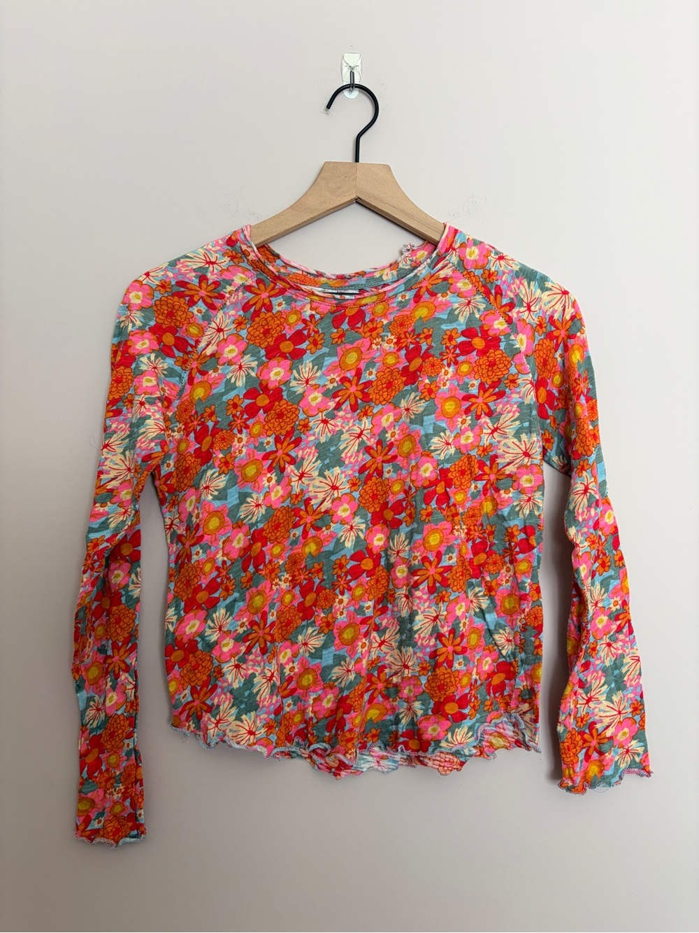 Natural Life Red Floral Long Sleeve Top Small